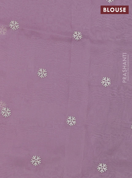 Organza saree pastel purple with embroidery buttas and floral embroidery border