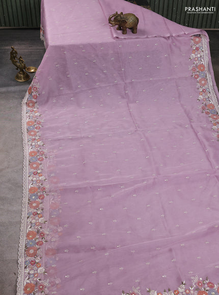 Organza saree lavender with embroidery buttas and embroidery border