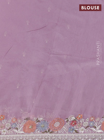 Organza saree lavender with embroidery buttas and embroidery border