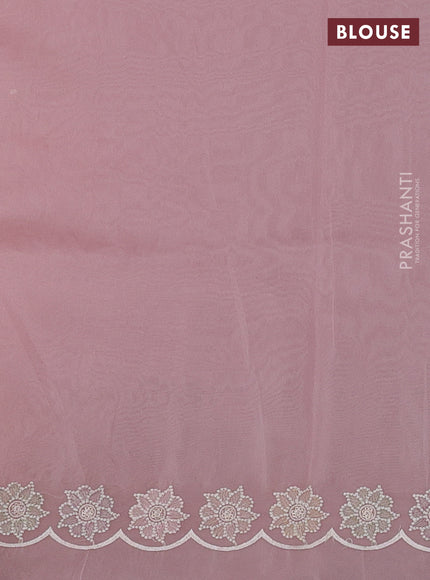 Organza saree pastel pink with sequin embroidery buttas and floral embroidery border