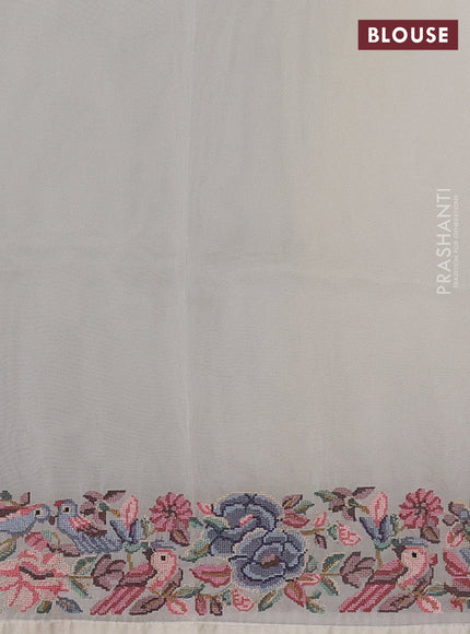 Organza saree cream with plain body and convent embroidery border