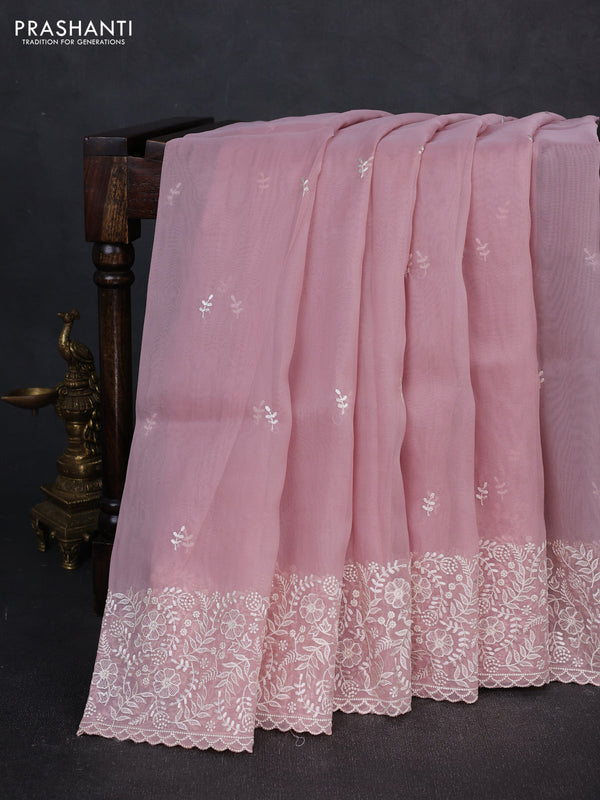 Organza saree pastel pink shade with embroidery buttas and embroidery border