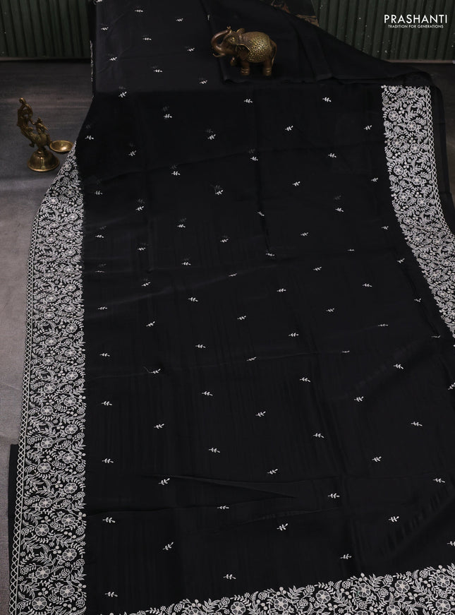 Organza saree black with embroidery buttas and embroidery border