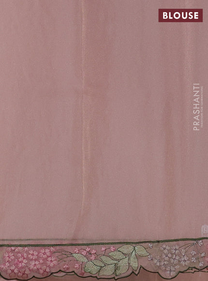 Tissue organza saree baby pink with allover floral embroidery and embroidery border