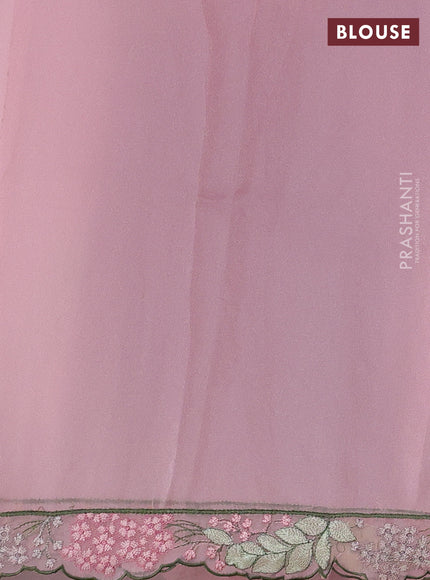 Tissue organza saree pastel pink with allover floral embroidery and embroidery border