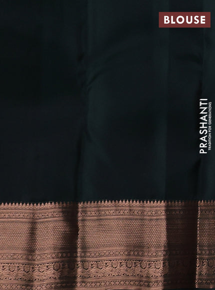 Kanchipuram silk saree magenta pink and bottle green with allover copper zari woven buttas and zari woven border