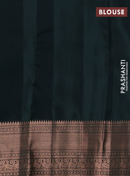 Kanchipuram silk saree peacock green and bottle green with copper zari woven buttas and copper zari woven border