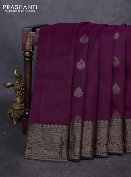 Kanchipuram silk saree purple and bottle green with copper zari woven buttas and copper zari woven border