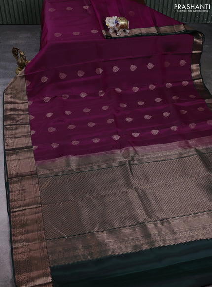 Kanchipuram silk saree purple and bottle green with copper zari woven buttas and copper zari woven border