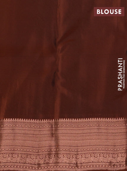 Kanchipuram silk saree violet and rust shade with copper zari woven buttas and copper zari woven border