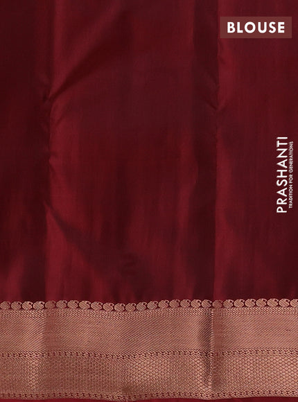 Kanchipuram silk saree bottle green and maroon with allover copper weaves & buttas and copper zari woven border