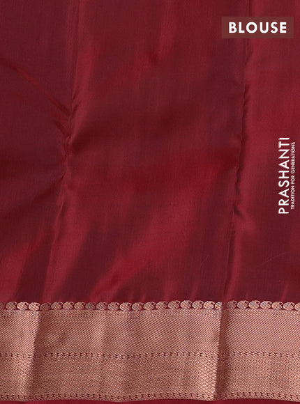 Kanchipuram silk saree blue and maroon with allover copper weaves & buttas and copper zari woven border