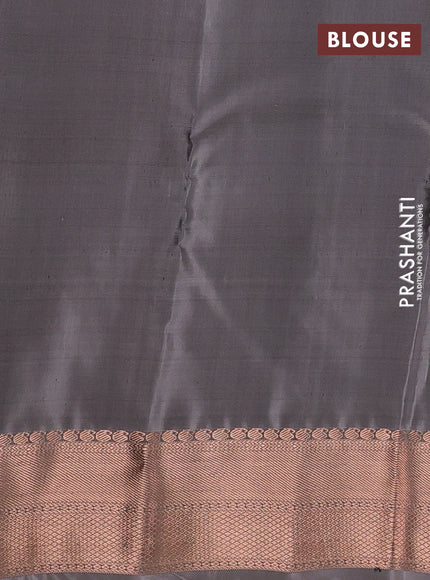 Kanchipuram silk saree deep wine and grey with allover copper weaves & buttas and copper zari woven border
