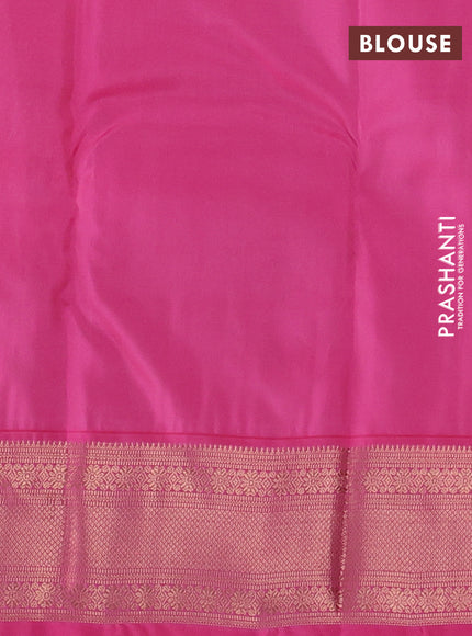 Kanchipuram silk saree pastel pink and peach pink with allover copper zari woven buttas and copper zari woven border