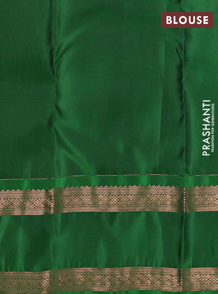 Kanchipuram silk saree deep purple and green with copper zari woven buttas and rettapet copper zari woven border