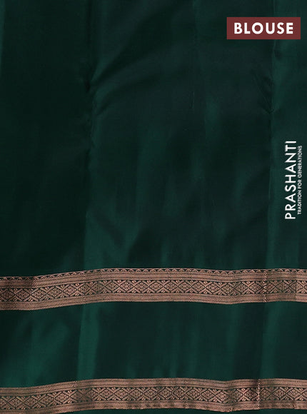 Kanchipuram silk saree pink and bottle green with copper zari woven buttas and rettapet copper zari woven border