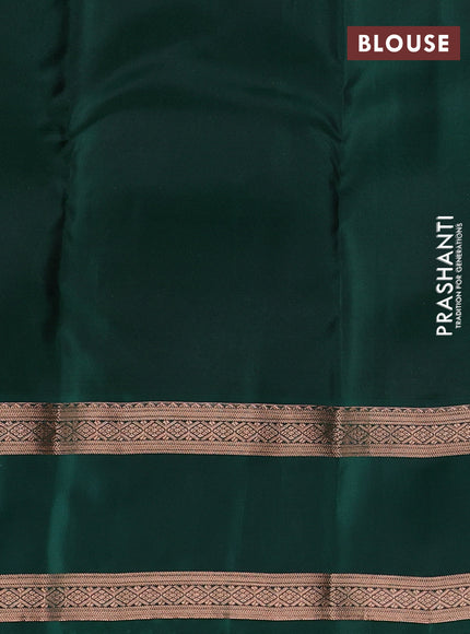 Kanchipuram silk saree rust shade and green with copper zari woven buttas and rettapet copper zari woven border