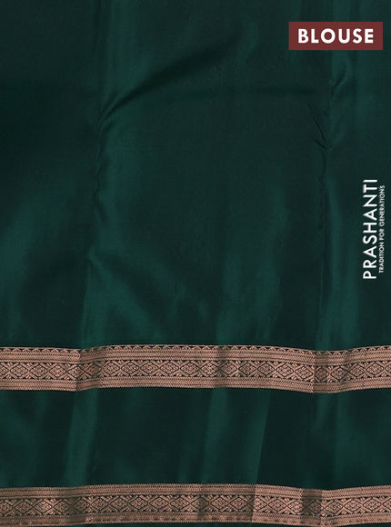Kanchipuram silk saree peacock blue and bottle green with copper zari woven buttas and rettapet copper zari woven border
