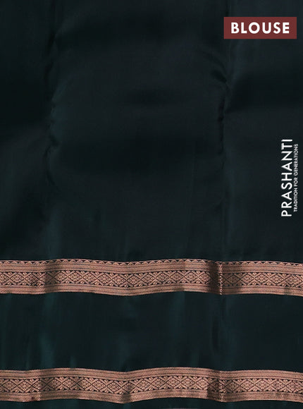 Kanchipuram silk saree peacock green and bottle green with copper zari woven buttas and rettapet copper zari woven border