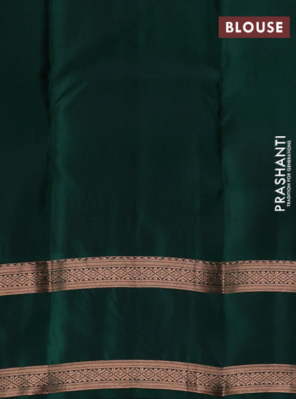 Kanchipuram silk saree deep maroon and bottle green with copper zari woven buttas and rettapet copper zari woven border