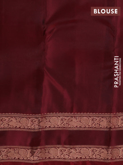 Kanchipuram silk saree mustard green and maroon with allover zari weaves & buttas and rettapet copper zari woven border