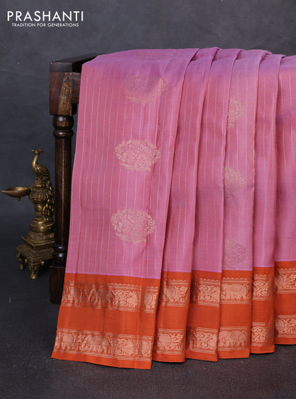 Kanchipuram silk saree mauve pink and rust shade with allover zari weaves & buttas and rettapet copper zari woven border