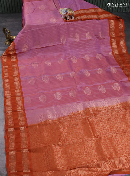 Kanchipuram silk saree mauve pink and rust shade with allover zari weaves & buttas and rettapet copper zari woven border