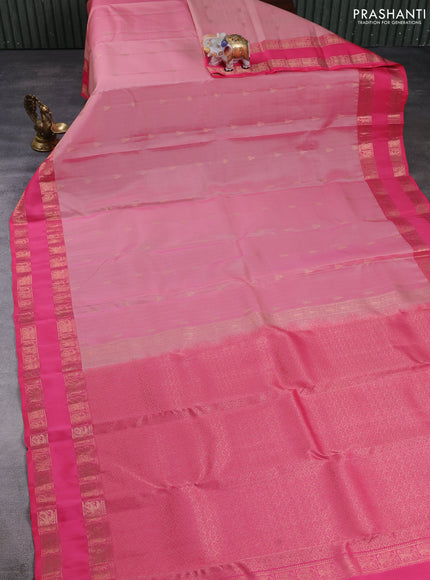 Kanchipuram silk saree pastel pink and peach pink with allover zari weaves & buttas and rettapet zari woven border