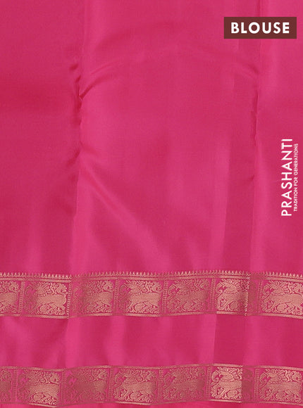 Kanchipuram silk saree pastel pink and peach pink with allover zari weaves & buttas and rettapet zari woven border