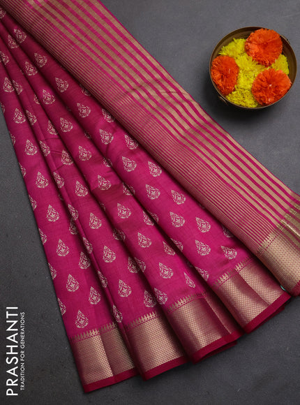 Semi raw silk saree pink with allover butta prints and zari woven border
