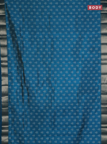 Semi raw silk saree teal blue with allover butta prints and zari woven border