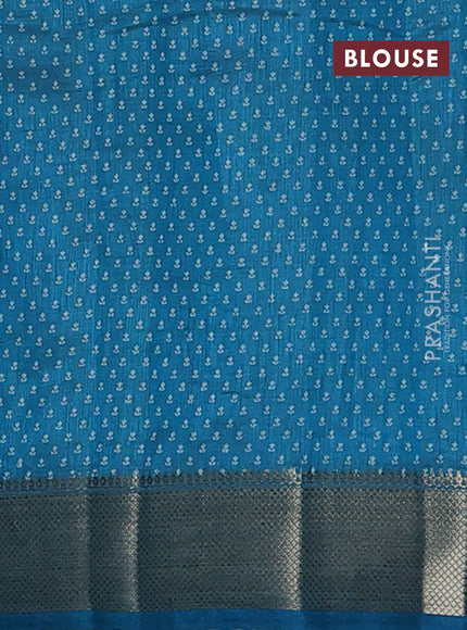 Semi raw silk saree teal blue with allover butta prints and zari woven border