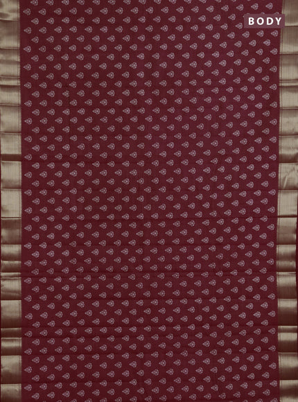 Semi raw silk saree maroon with allover butta prints and zari woven border
