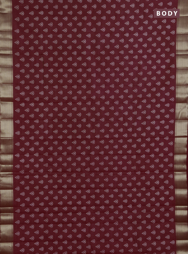 Semi raw silk saree maroon with allover butta prints and zari woven border