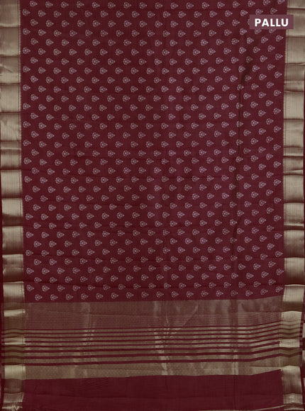 Semi raw silk saree maroon with allover butta prints and zari woven border