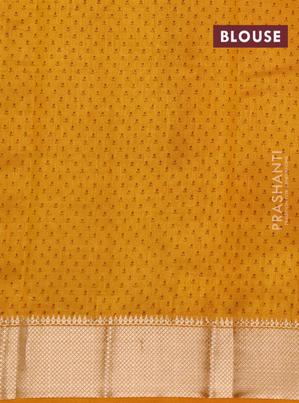Semi raw silk saree dark mustard with allover butta prints and zari woven border