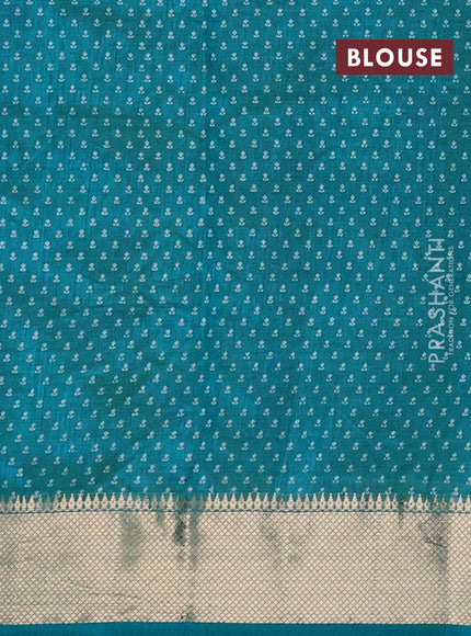 Semi raw silk saree teal green with allover butta prints and zari woven border