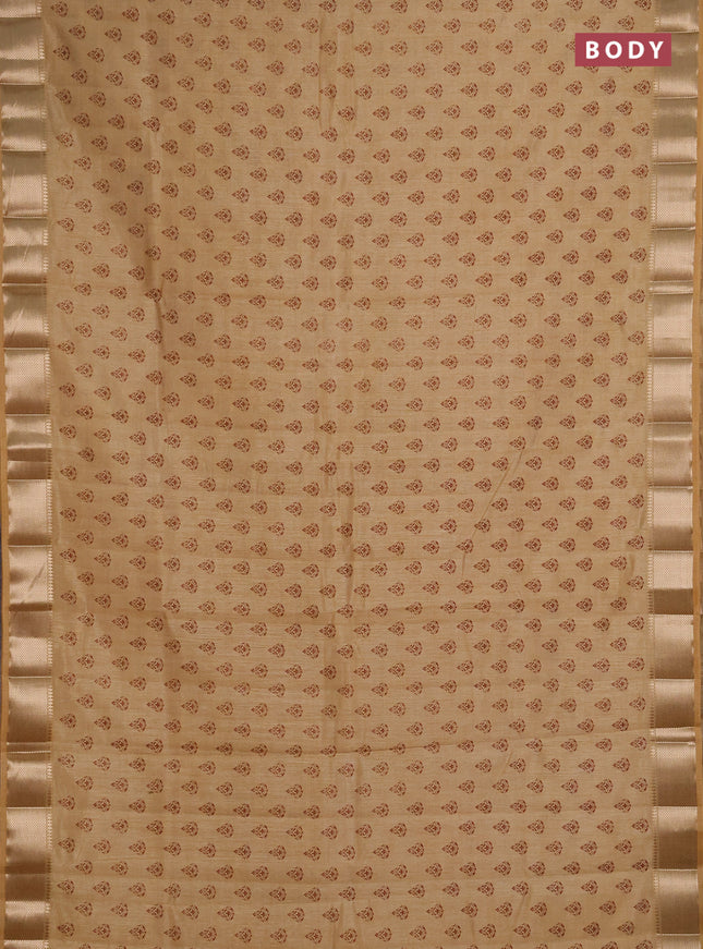 Semi raw silk saree sandal with allover butta prints and zari woven border