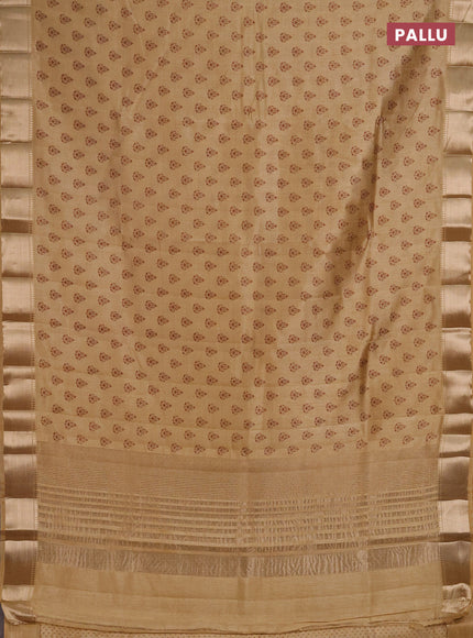 Semi raw silk saree sandal with allover butta prints and zari woven border