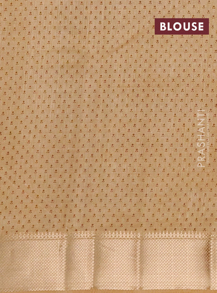 Semi raw silk saree sandal with allover butta prints and zari woven border