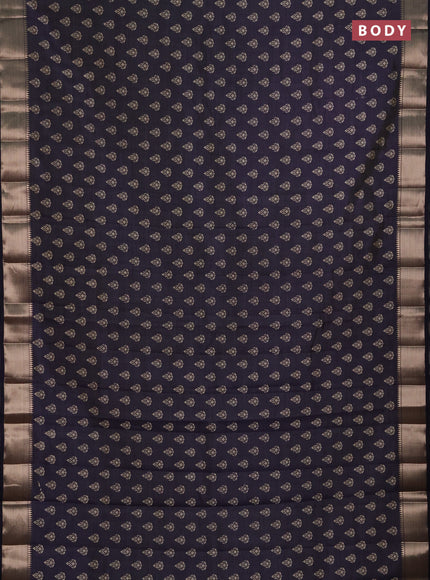Semi raw silk saree navy blue with allover butta prints and zari woven border