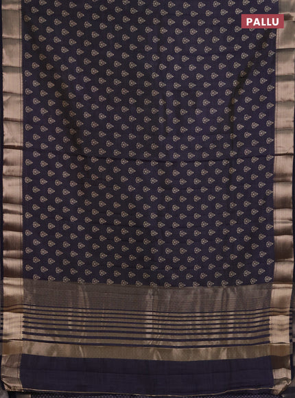 Semi raw silk saree navy blue with allover butta prints and zari woven border