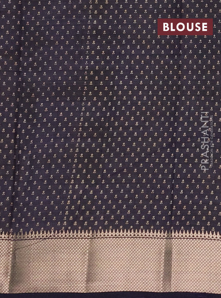 Semi raw silk saree navy blue with allover butta prints and zari woven border