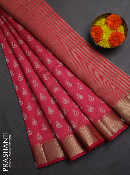 Semi raw silk saree pink shade with allover butta prints and zari woven border