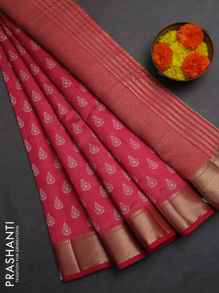Semi raw silk saree pink shade with allover butta prints and zari woven border