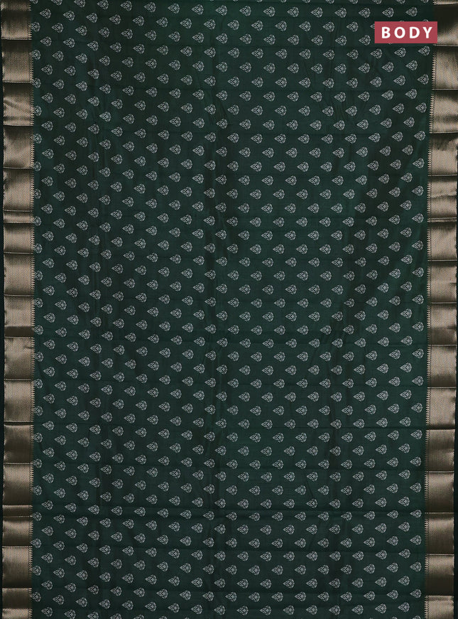 Semi raw silk saree bottle green with allover butta prints and zari woven border