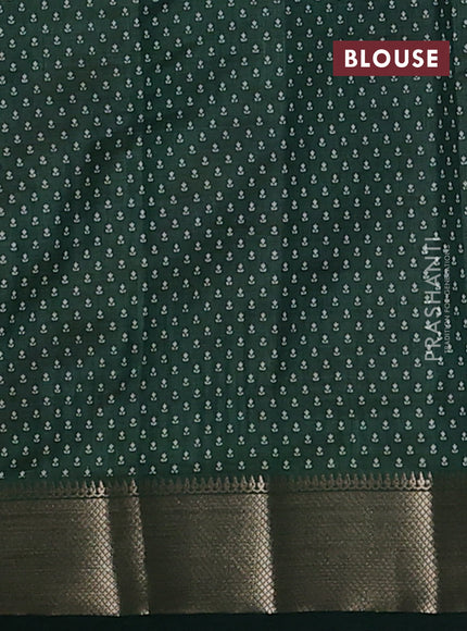 Semi raw silk saree bottle green with allover butta prints and zari woven border