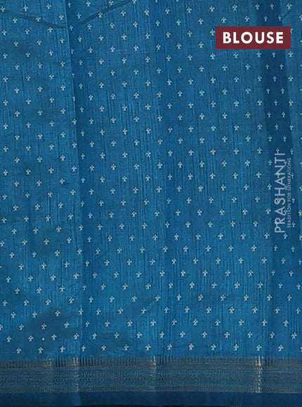 Semi raw silk saree teal blue with allover paisley butta prints and zari woven border