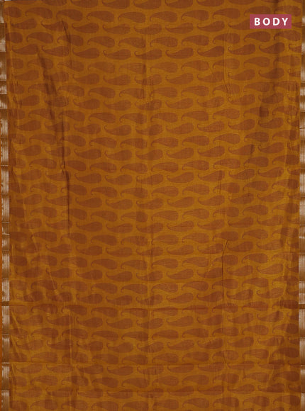 Semi raw silk saree mustard yellow with allover paisley butta prints and zari woven border