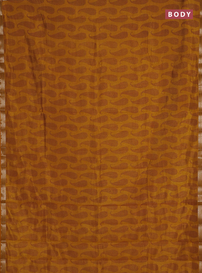 Semi raw silk saree mustard yellow with allover paisley butta prints and zari woven border